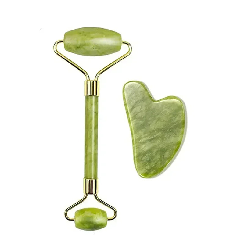 AYHle Natural Jade Roller & Gua Sha Set | Xiuyan Stone Facial Massager for Anti-Wrinkle, Lifting & Puffiness Reduction | Dual-Ended Roller & Scraper
