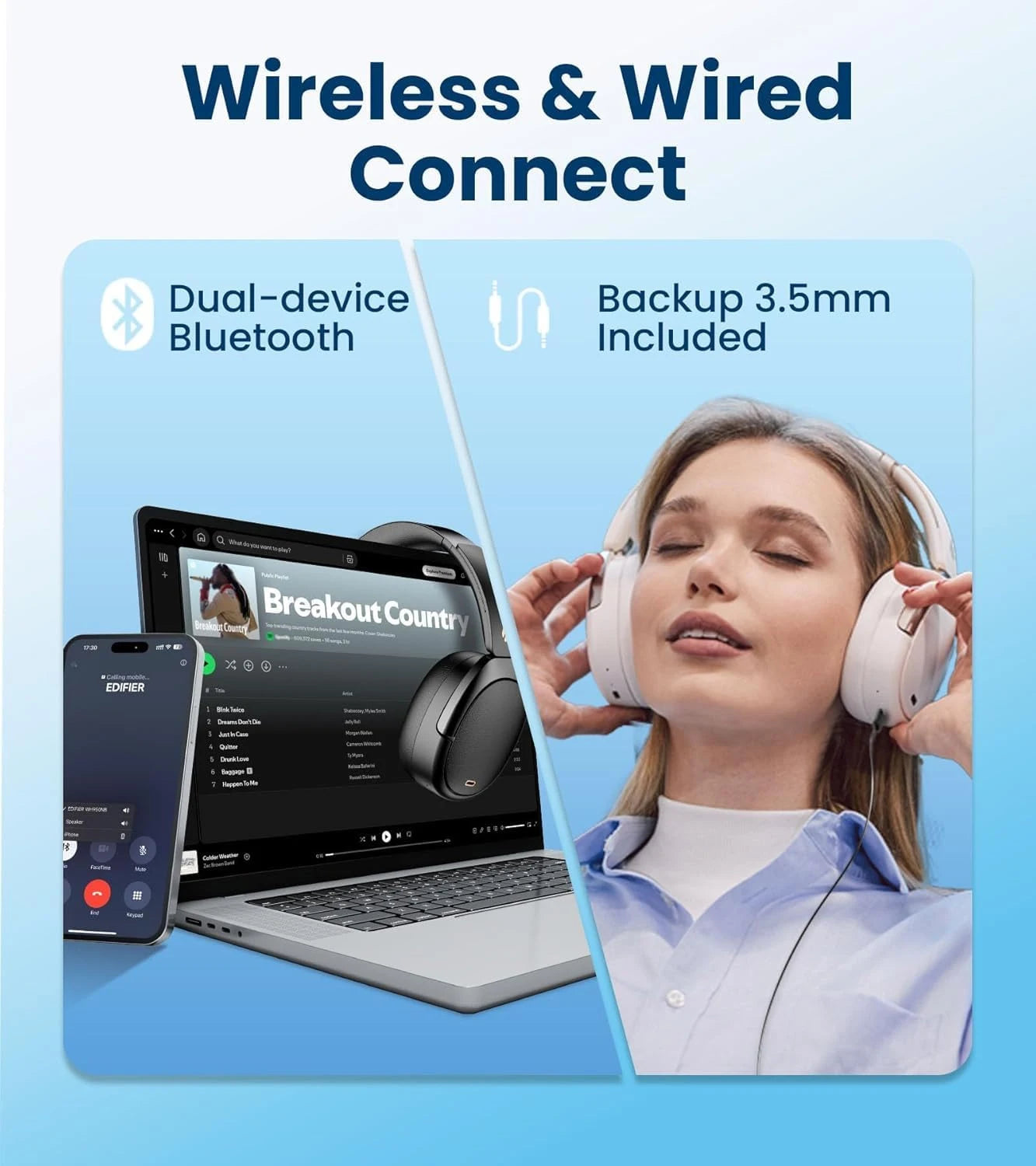 Edifier WH950NB Wireless Headphones Active Noise Cancelling Bluetooth 5.4 Hi-Res Audio Headset (80H Playtime)