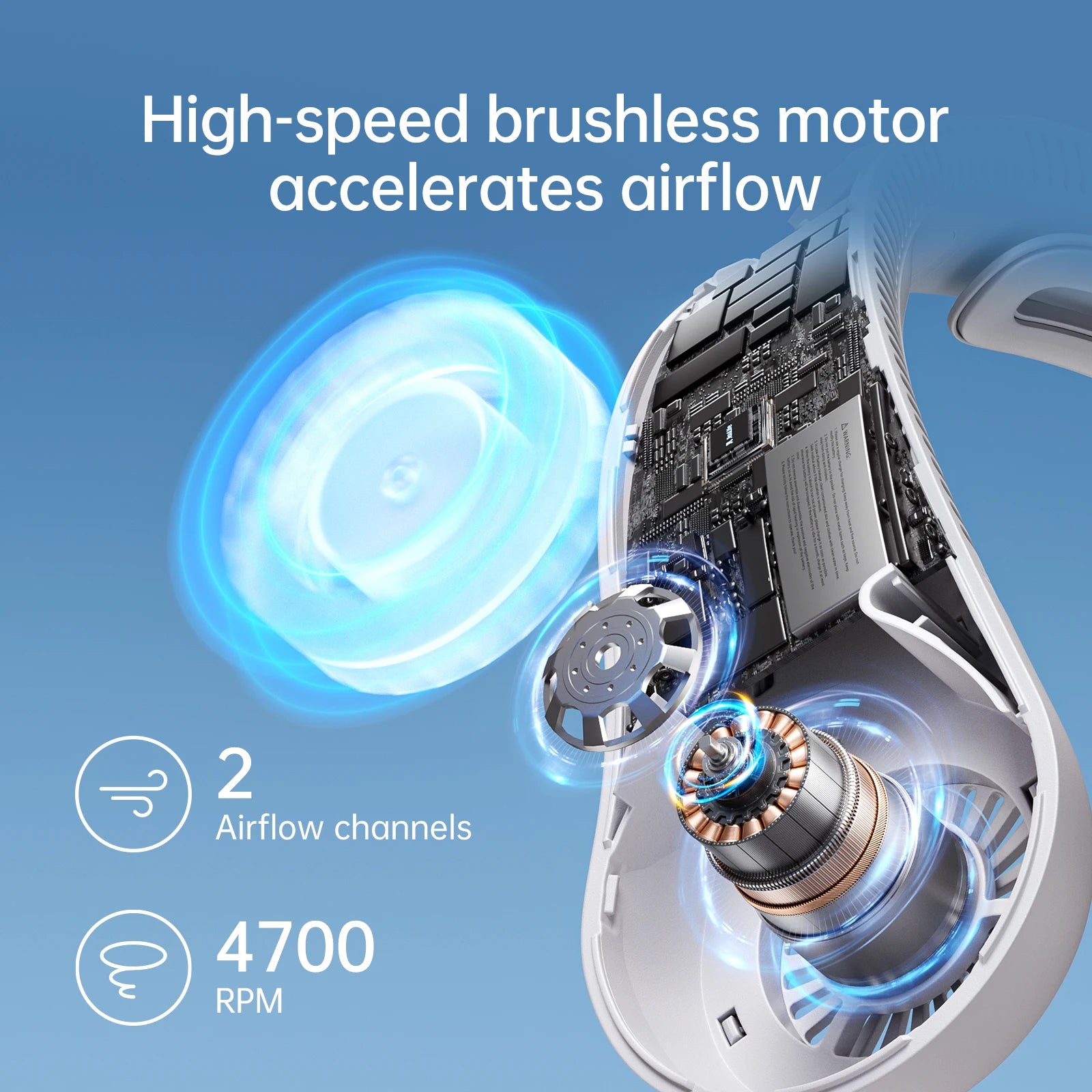 JISULIFE FA14X Portable Neck Fan - 5000mAh Wearable Bladeless Personal Fan with 5 Speeds | Hands-Free Cooling for Outdoor, Travel & Office | Grey/Black/Blue