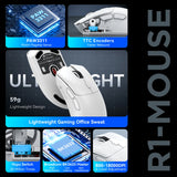 Attack Shark R1 Tri-Mode Wireless Gaming Mouse - 18000 DPI PAW3311 Sensor, 59g Ultra-Light, 1000Hz Polling Rate, Rechargeable RGB Mouse for PC & Laptop