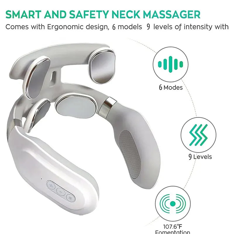 Electric Neck Massager with Pulse Therapy – USB Powered 4-Point Massage Device for Pain Relief