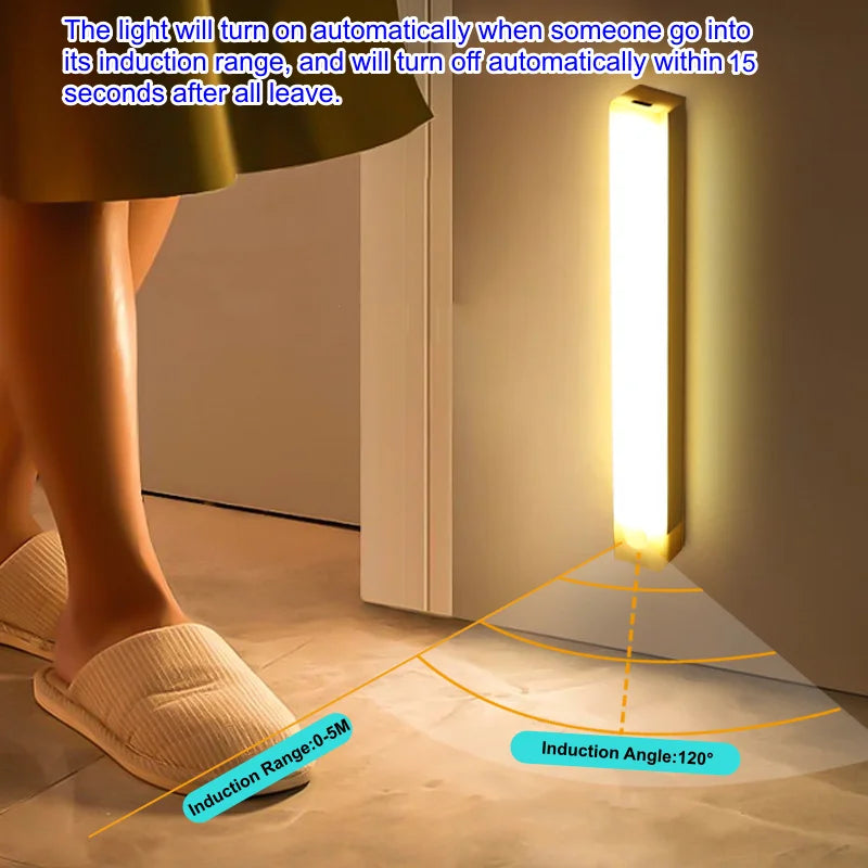 Wireless Motion Sensor LED Light Bar – USB Rechargeable Magnetic Cabinet & Night Light (10–50cm)