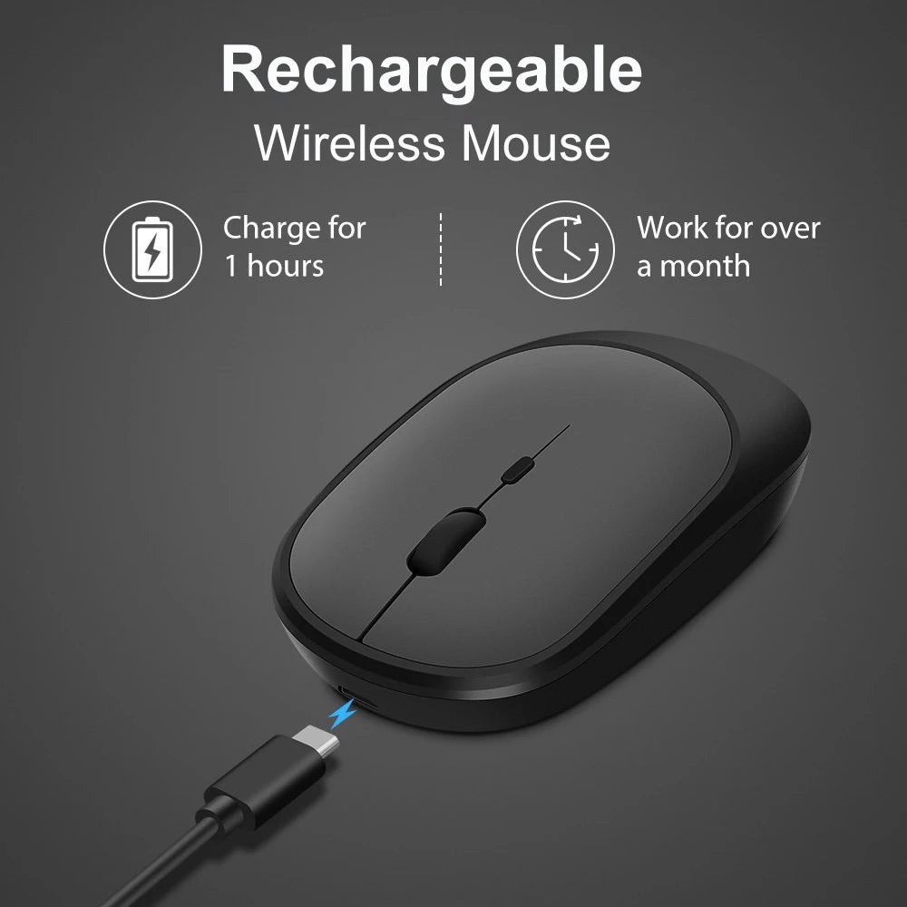 Congdi Dual Mode Wireless Mouse - Bluetooth & 2.4GHz Rechargeable Silent Mouse with 1600 DPI | 4-Button Opto-Electronic Mouse for Laptop, PC, iPad & MacBook