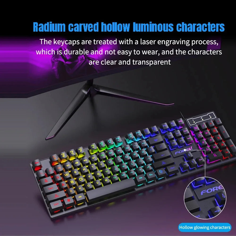 kebidumei 104-Key Mechanical Feel Wired Keyboard | 3-Color Backlit USB Gaming Keyboard with Floating Keycaps & Water-Resistant Design for Desktop/Laptop