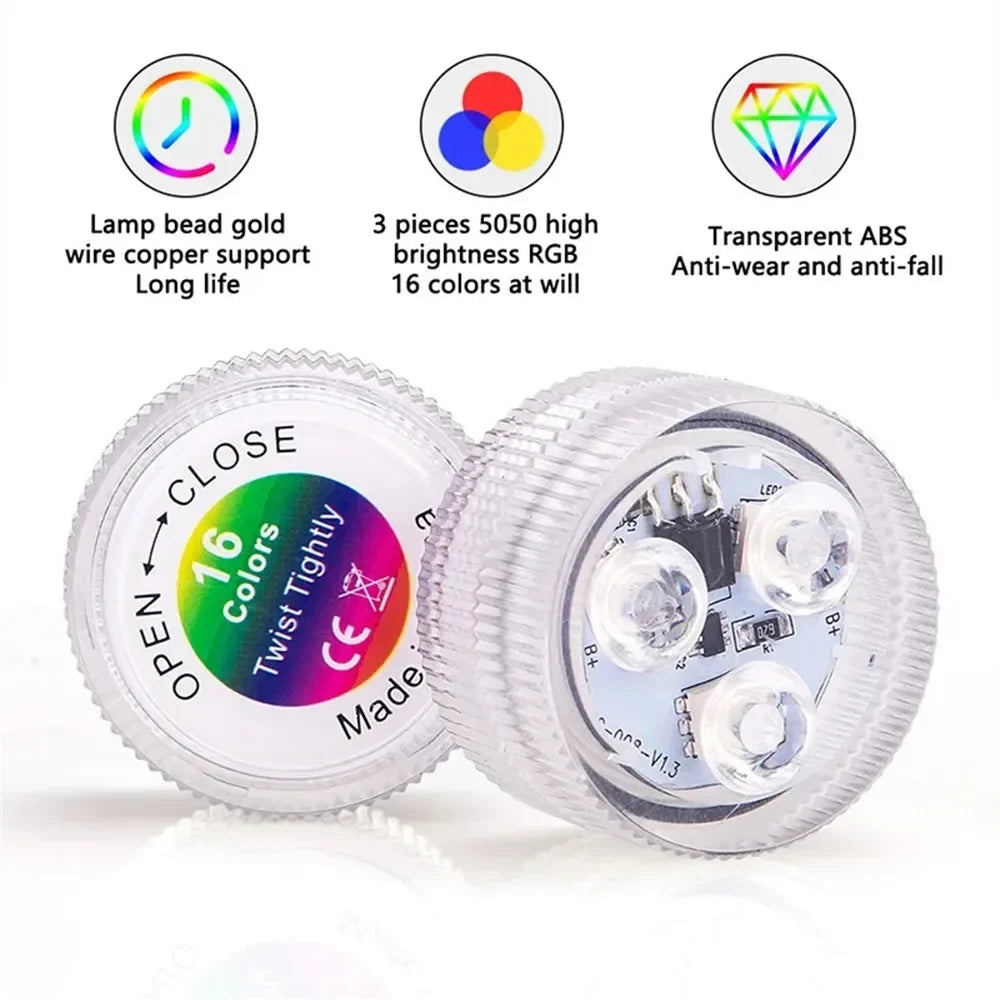 LOUCUNGAN RGB Underwater Light with Remote | 16 Color Changing LED Pool Light for Ponds, Fountains & Spas | IP68 Waterproof Battery-Operated Decorative Light