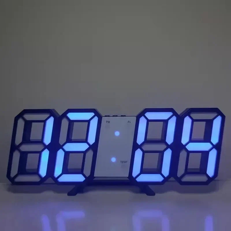 3D LED Digital Alarm Clock with Large Display | Wall or Desktop Clock with 3-Level Brightness Adjustable, Calendar & Snooze Function | Plug-in USB Powered