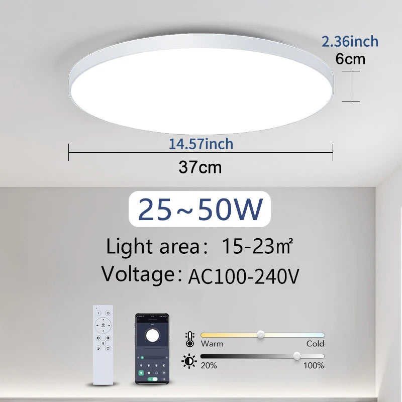 MARPOU Smart Ceiling Light LED - Dimmable Modern Ceiling Lamp with APP & Remote Control | 3 Size Options, 3000K-6500K Color Temperature, 20%-100% Brightness