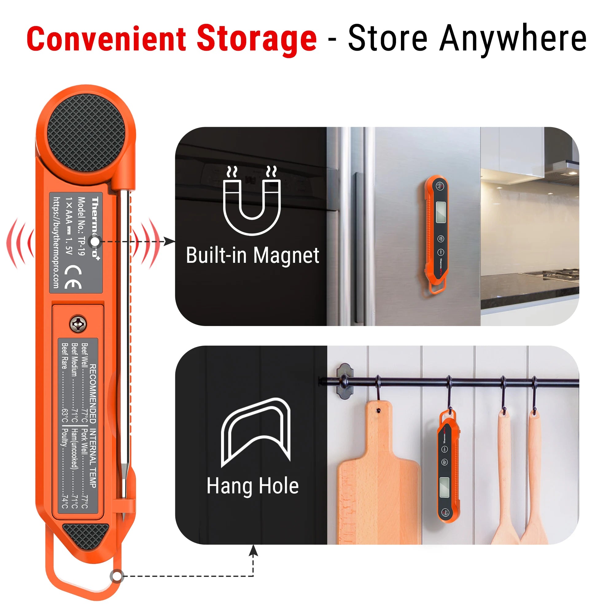 ThermoPro TP03H Digital Meat Thermometer | Instant Read Waterproof Kitchen Food Thermometer