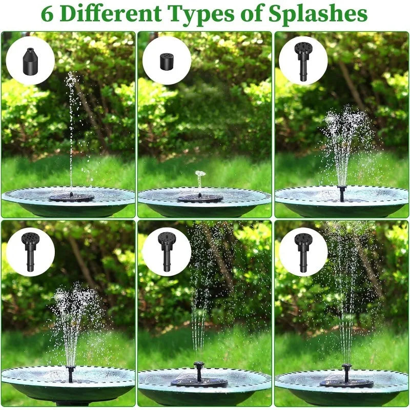 Solar Fountain Pump Kit with 6 Nozzles – 1W/1.5W/2.5W Garden Bird Bath Water Fountain
