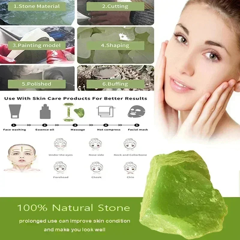 AYHle Natural Jade Roller & Gua Sha Set | Xiuyan Stone Facial Massager for Anti-Wrinkle, Lifting & Puffiness Reduction | Dual-Ended Roller & Scraper