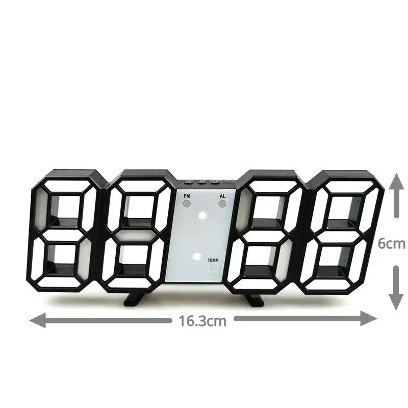 3D LED Digital Alarm Clock with Large Display | Wall or Desktop Clock with 3-Level Brightness Adjustable, Calendar & Snooze Function | Plug-in USB Powered