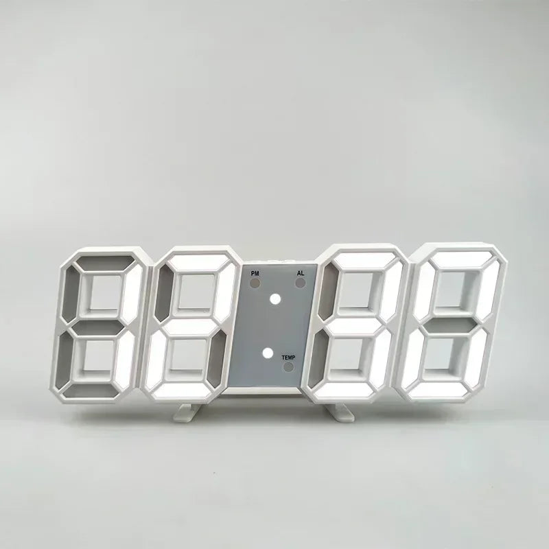 3D LED Digital Alarm Clock with Large Display | Wall or Desktop Clock with 3-Level Brightness Adjustable, Calendar & Snooze Function | Plug-in USB Powered