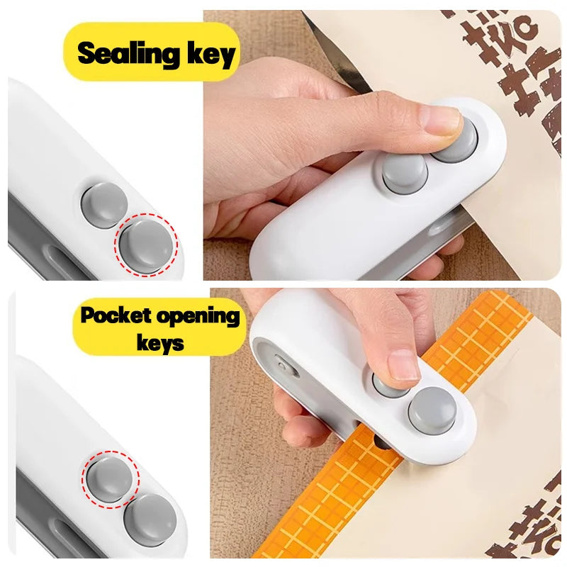 USB-C Rechargeable Mini Bag Sealer | 2-in-1 Handheld Heat Sealer & Cutter for Food Storage | Portable Plastic Bag Closer with Magnetic Back