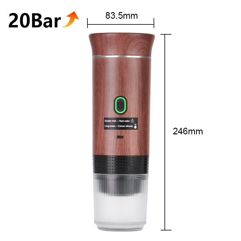 DENOKIN Portable Espresso Machine 3-in-1 | 20 Bar Pressure with Heating Function, Compatible with Ground Coffee & Capsules | USB-C Rechargeable for Travel, Camping & Home