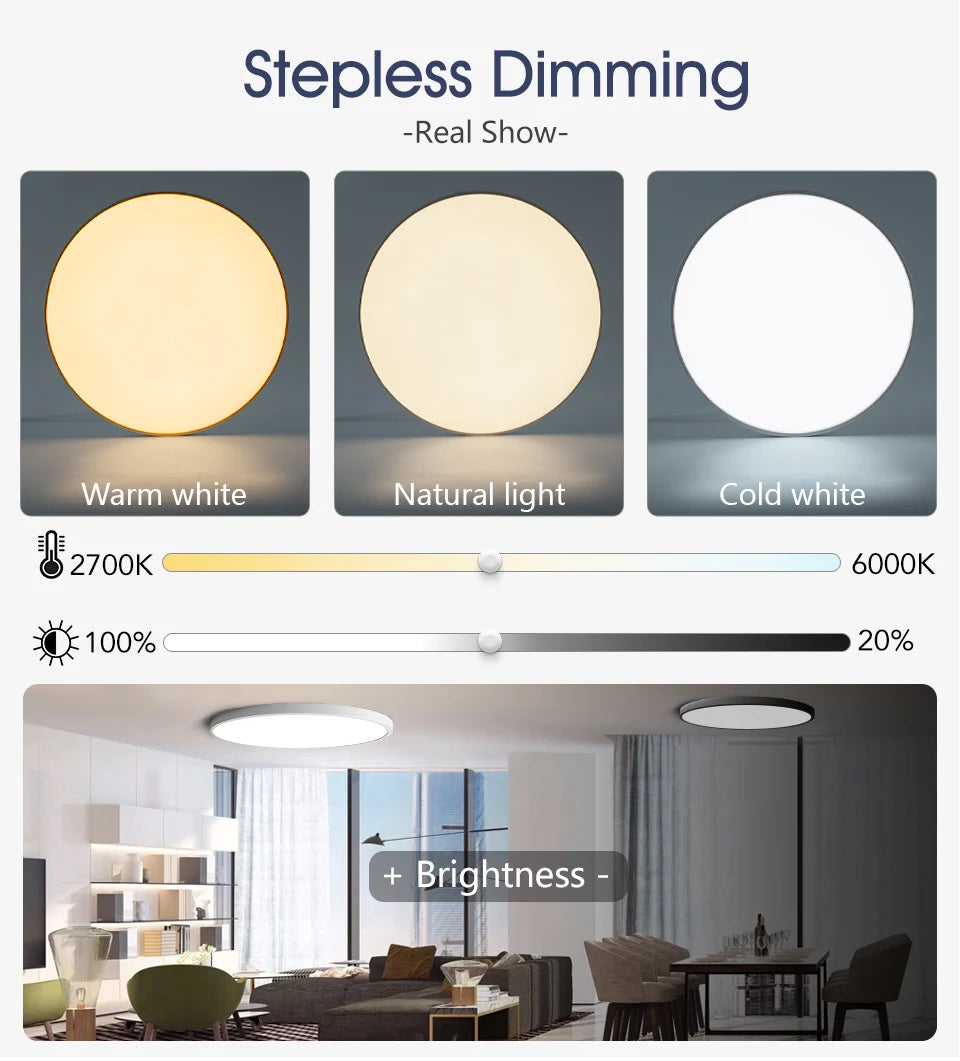 MARPOU Smart Ceiling Light LED - Dimmable Modern Ceiling Lamp with APP & Remote Control | 3 Size Options, 3000K-6500K Color Temperature, 20%-100% Brightness