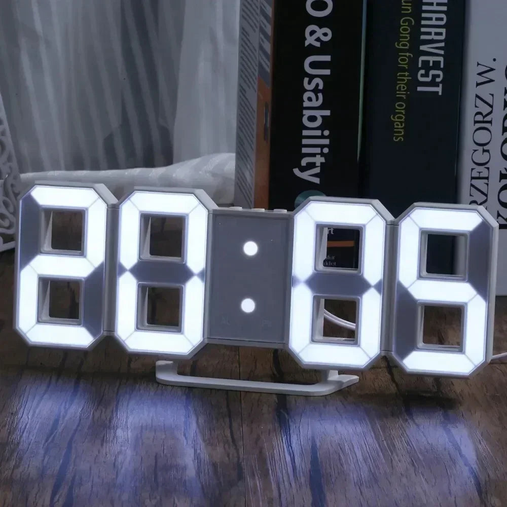 3D LED Digital Alarm Clock with Large Display | Wall or Desktop Clock with 3-Level Brightness Adjustable, Calendar & Snooze Function | Plug-in USB Powered