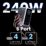 240W GaN Fast Charging Station 6-Port USB-C PD 3.1 Charger for MacBook, iPhone, Samsung & Laptops
