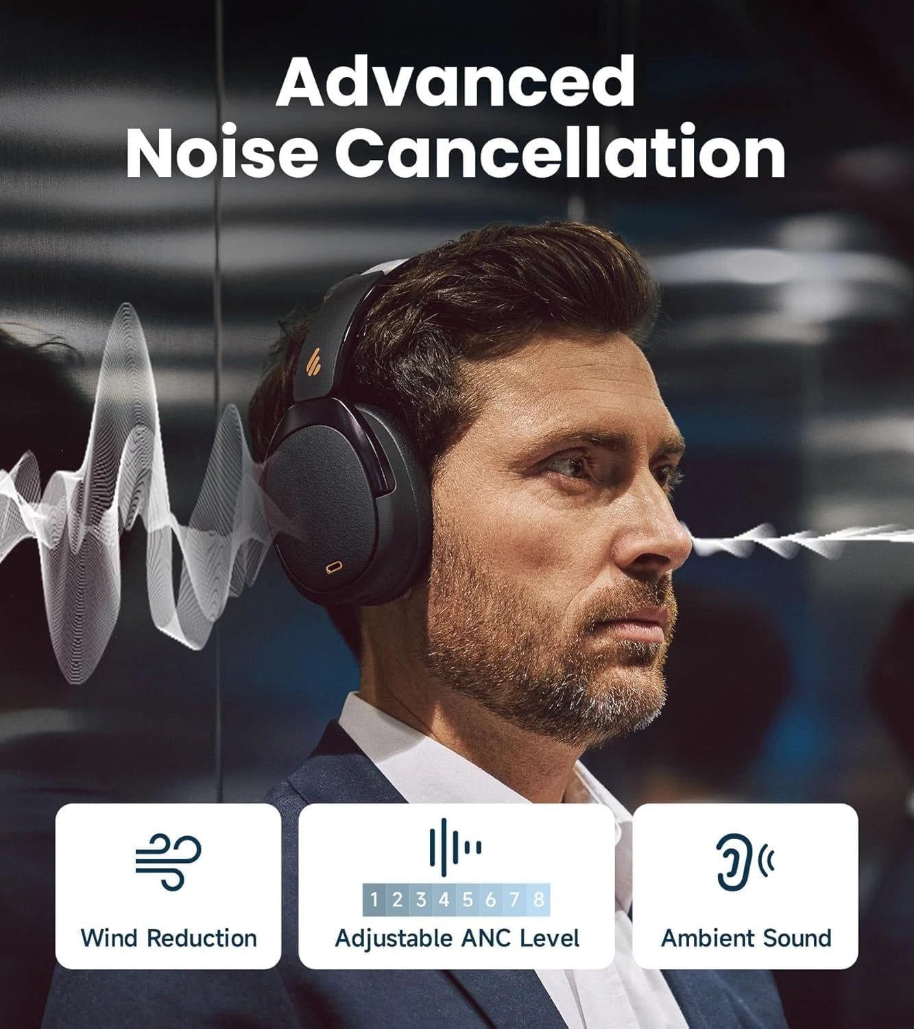 Edifier WH950NB Wireless Headphones Active Noise Cancelling Bluetooth 5.4 Hi-Res Audio Headset (80H Playtime)