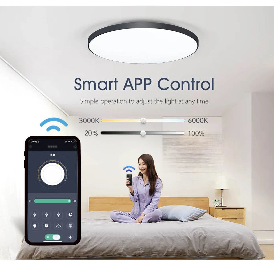 MARPOU Smart Ceiling Light LED - Dimmable Modern Ceiling Lamp with APP & Remote Control | 3 Size Options, 3000K-6500K Color Temperature, 20%-100% Brightness