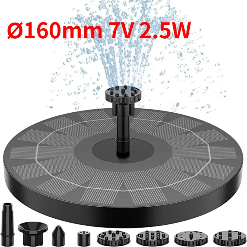 Solar Fountain Pump Kit with 6 Nozzles – 1W/1.5W/2.5W Garden Bird Bath Water Fountain