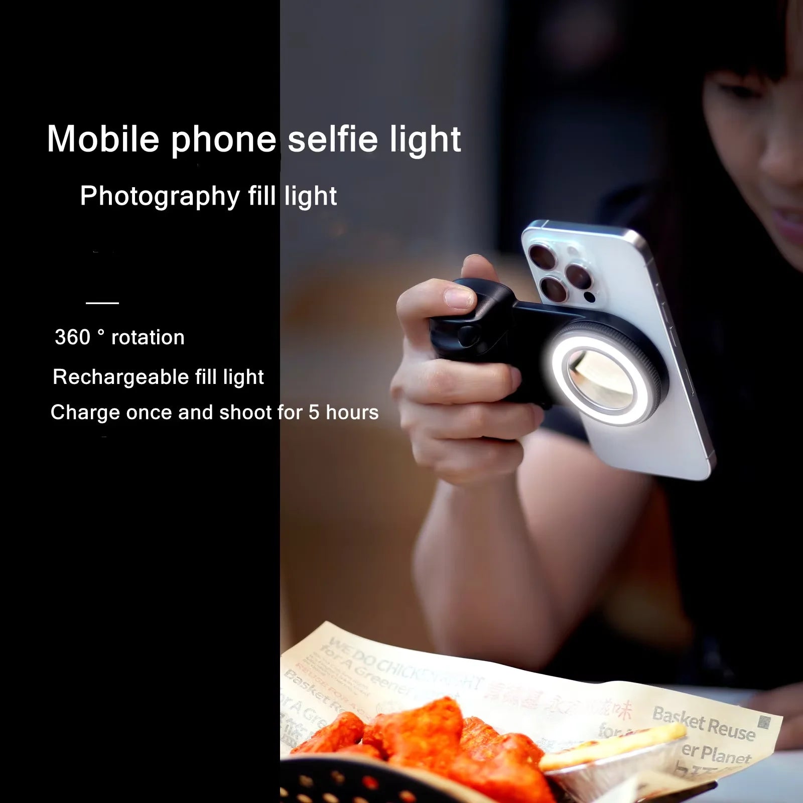 PHONEPACE Magnetic Bluetooth Camera Grip with Fill Light – Magsafe Selfie Stabilizer & Phone Holder