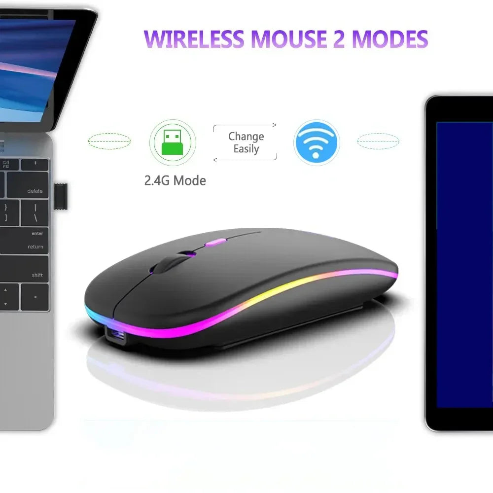 Congdi Silent Wireless Mouse - Bluetooth & 2.4GHz Dual Mode Rechargeable Mouse with LED Backlight | 1600 DPI Portable Mouse for Laptop, Tablet & PC