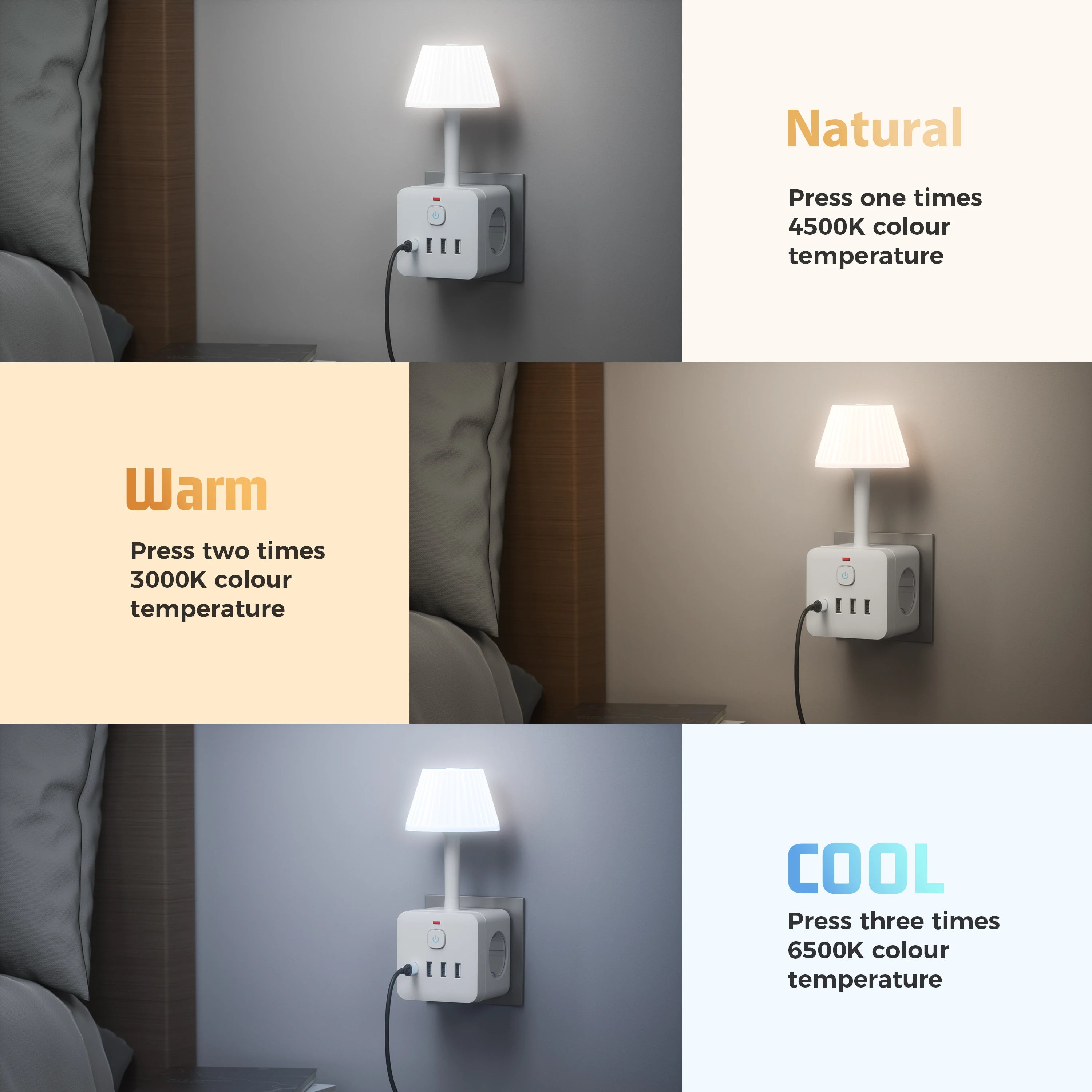 Tabletop Power Strip TT-PS08 – 3 Outlets + 4 USB Ports with Surge & Overload Protection