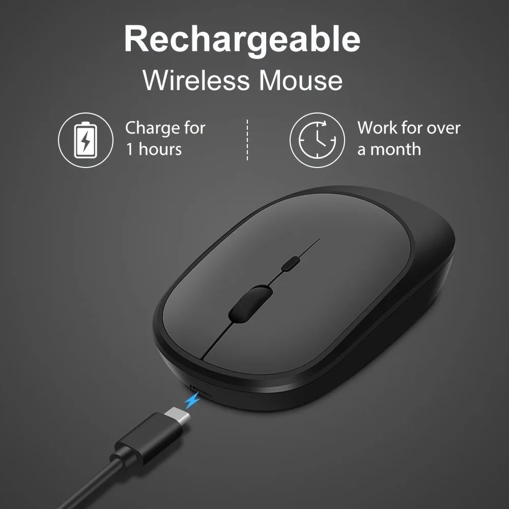 Congdi Dual Mode Wireless Mouse - Bluetooth & 2.4GHz Rechargeable Silent Mouse with 1600 DPI | 4-Button Opto-Electronic Mouse for Laptop, PC, iPad & MacBook