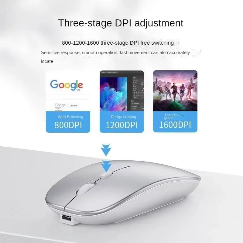 Rechargeable Bluetooth Wireless Mouse – Silent Ergonomic USB Mouse for Laptop, PC & Tablet