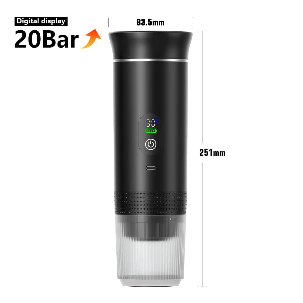 DENOKIN Portable Espresso Machine 3-in-1 | 20 Bar Pressure with Heating Function, Compatible with Ground Coffee & Capsules | USB-C Rechargeable for Travel, Camping & Home