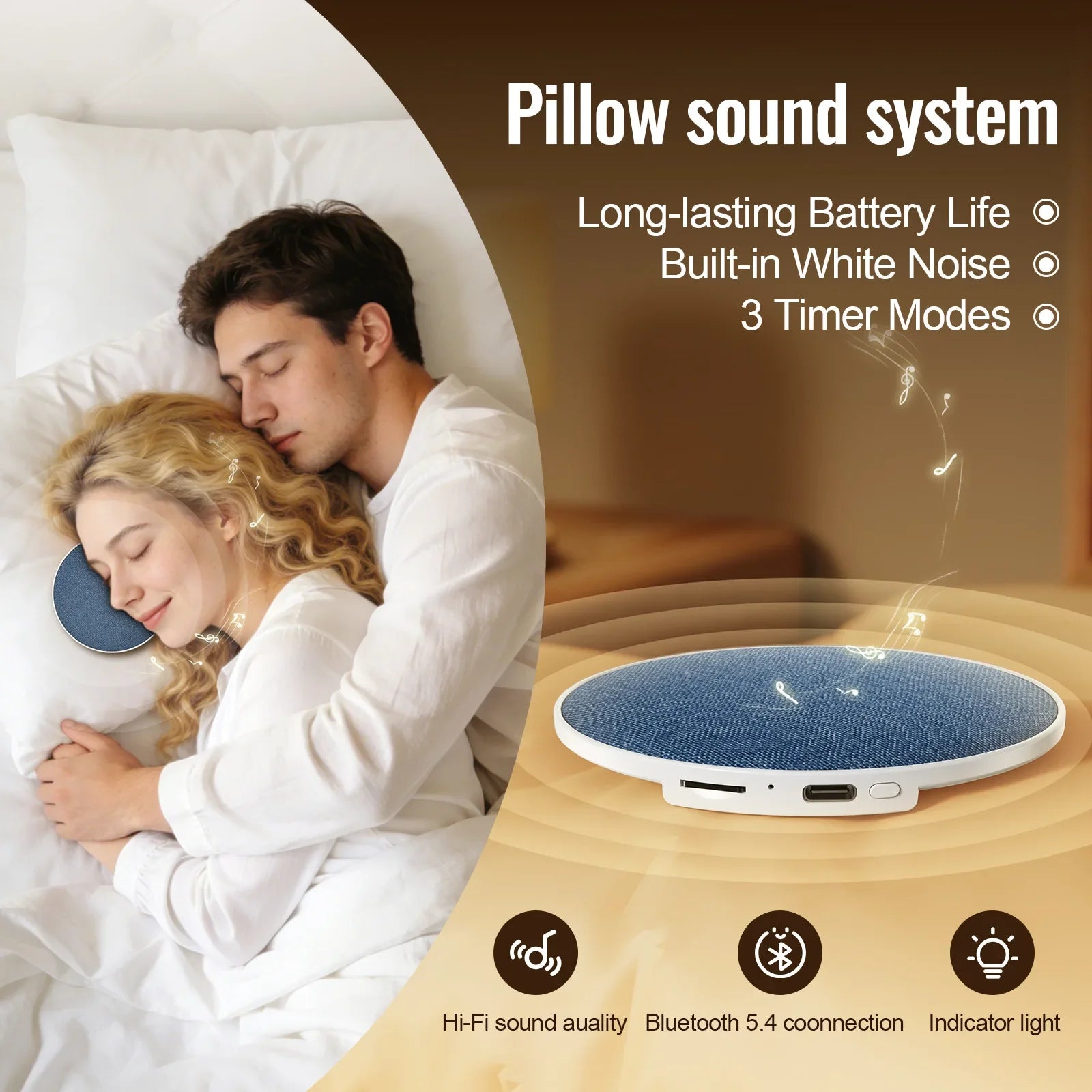 BMAD Wireless Pillow Speaker Bluetooth 5.4 – 360° HiFi Sleep Aid Private Audio Speaker