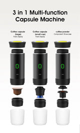 DENOKIN Portable Espresso Machine 3-in-1 | 20 Bar Pressure with Heating Function, Compatible with Ground Coffee & Capsules | USB-C Rechargeable for Travel, Camping & Home