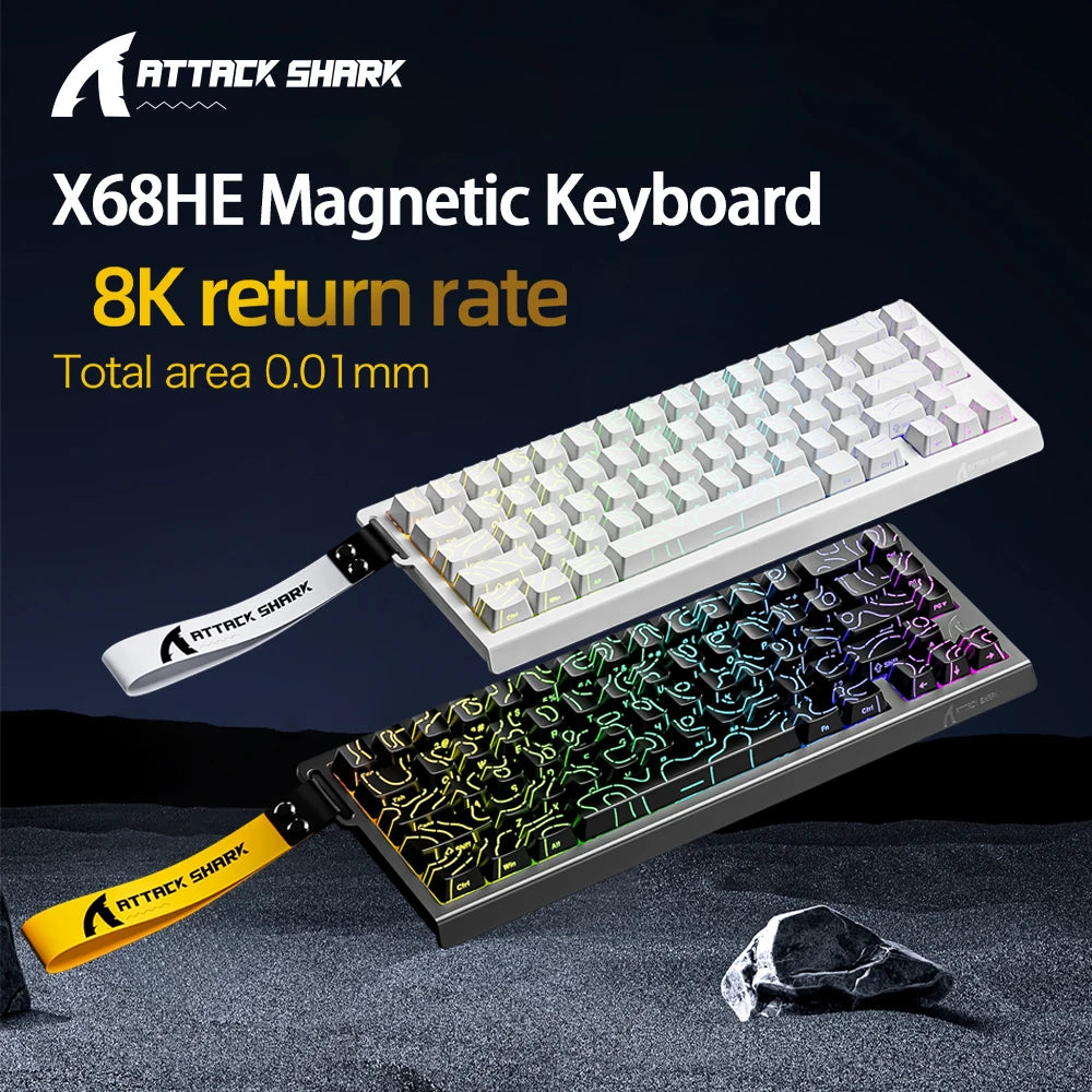 Attack Shark X68HE Mechanical Gaming Keyboard - 68-Key Hot-Swappable with 8000Hz Polling & PBT Keycaps | RGB Backlit Wired Keyboard for FPS & Competitive Gaming