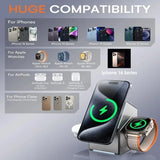 15W Qi2 3 In 1 Touch Autorotation Magsafe Magnetic Wireless Charger For Android iPhone iWatch Airpods Fast Charging Dock Station