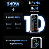 240W GaN Fast Charging Station 6-Port USB-C PD 3.1 Charger for MacBook, iPhone, Samsung & Laptops