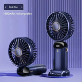 Handheld Foldable Mini Fan – 5-Speed USB Rechargeable Neck Hanging Fan with Phone Stand & Display Screen (1800mAh Battery)