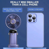 Handheld Foldable Mini Fan – 5-Speed USB Rechargeable Neck Hanging Fan with Phone Stand & Display Screen (1800mAh Battery)