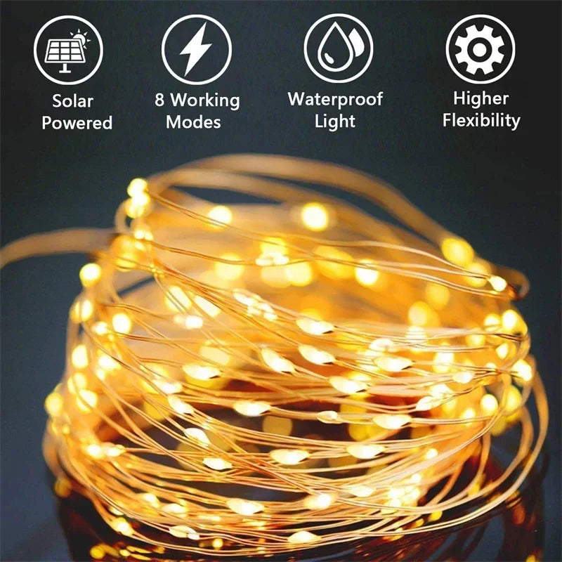LED Solar Garden Fairy String Lights | Waterproof Outdoor Twinkle Lights for Christmas, Patio & Parties