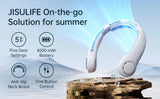 JISULIFE FA14X Portable Neck Fan - 5000mAh Wearable Bladeless Personal Fan with 5 Speeds | Hands-Free Cooling for Outdoor, Travel & Office | Grey/Black/Blue