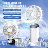 Handheld Foldable Mini Fan – 5-Speed USB Rechargeable Neck Hanging Fan with Phone Stand & Display Screen (1800mAh Battery)