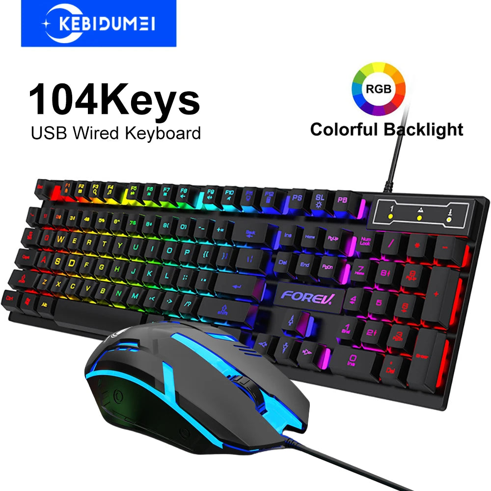 kebidumei 104-Key Mechanical Feel Wired Keyboard | 3-Color Backlit USB Gaming Keyboard with Floating Keycaps & Water-Resistant Design for Desktop/Laptop