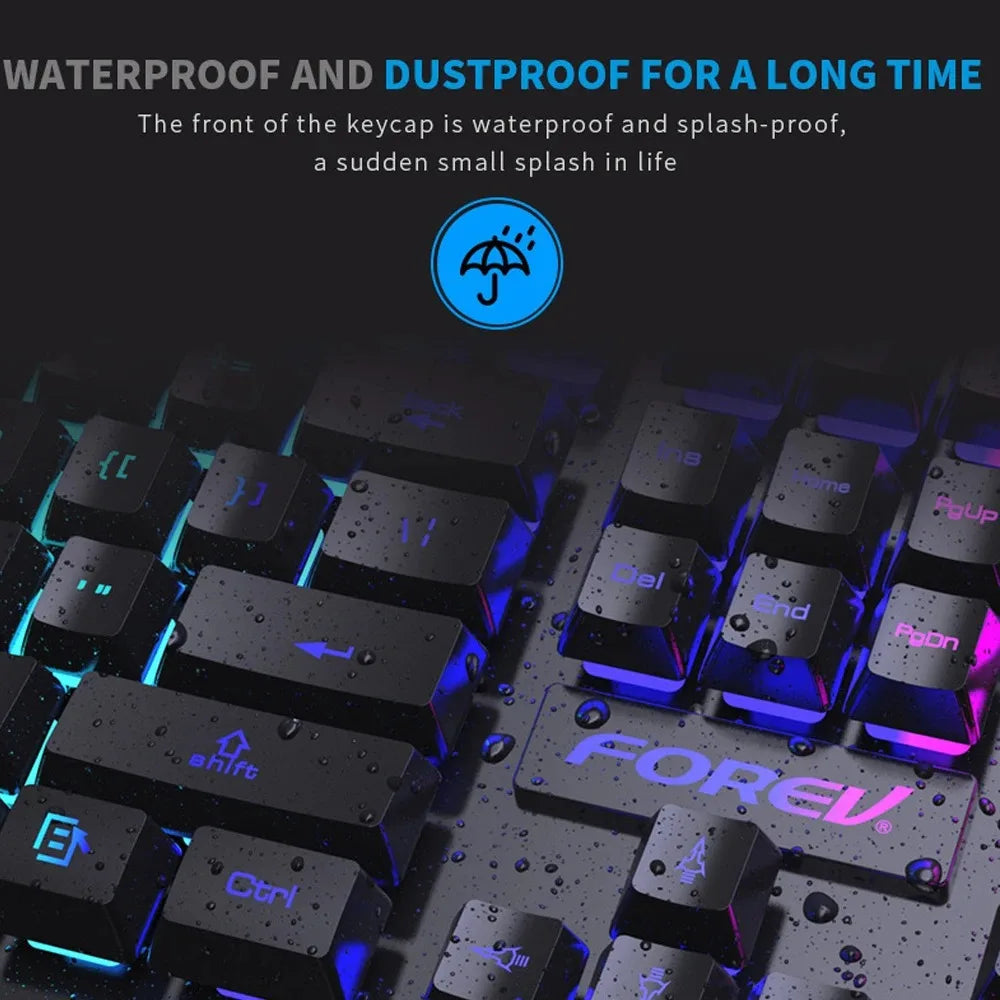kebidumei 104-Key Mechanical Feel Wired Keyboard | 3-Color Backlit USB Gaming Keyboard with Floating Keycaps & Water-Resistant Design for Desktop/Laptop