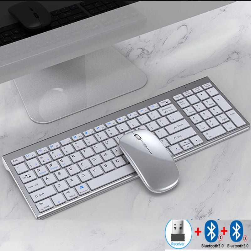 JOMAA Multi-Device Wireless Keyboard and Mouse Combo | Bluetooth & 2.4GHz Ergonomic Set with Multimedia Keys | Slim Design for Laptop, PC, Tablet