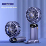 Handheld Foldable Mini Fan – 5-Speed USB Rechargeable Neck Hanging Fan with Phone Stand & Display Screen (1800mAh Battery)