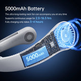 JISULIFE FA14X Portable Neck Fan - 5000mAh Wearable Bladeless Personal Fan with 5 Speeds | Hands-Free Cooling for Outdoor, Travel & Office | Grey/Black/Blue