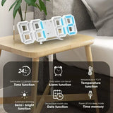 3D LED Digital Alarm Clock with Large Display | Wall or Desktop Clock with 3-Level Brightness Adjustable, Calendar & Snooze Function | Plug-in USB Powered