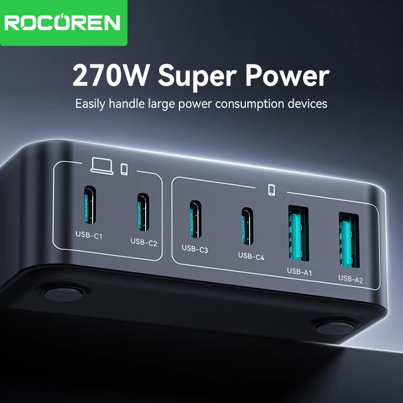 200W GaN Desktop Charging Station - 5-Port Fast Charger with PD 3.0, QC 4.0 & Huawei SuperCharge | Compatible with Laptop, Phone, Tablet & More