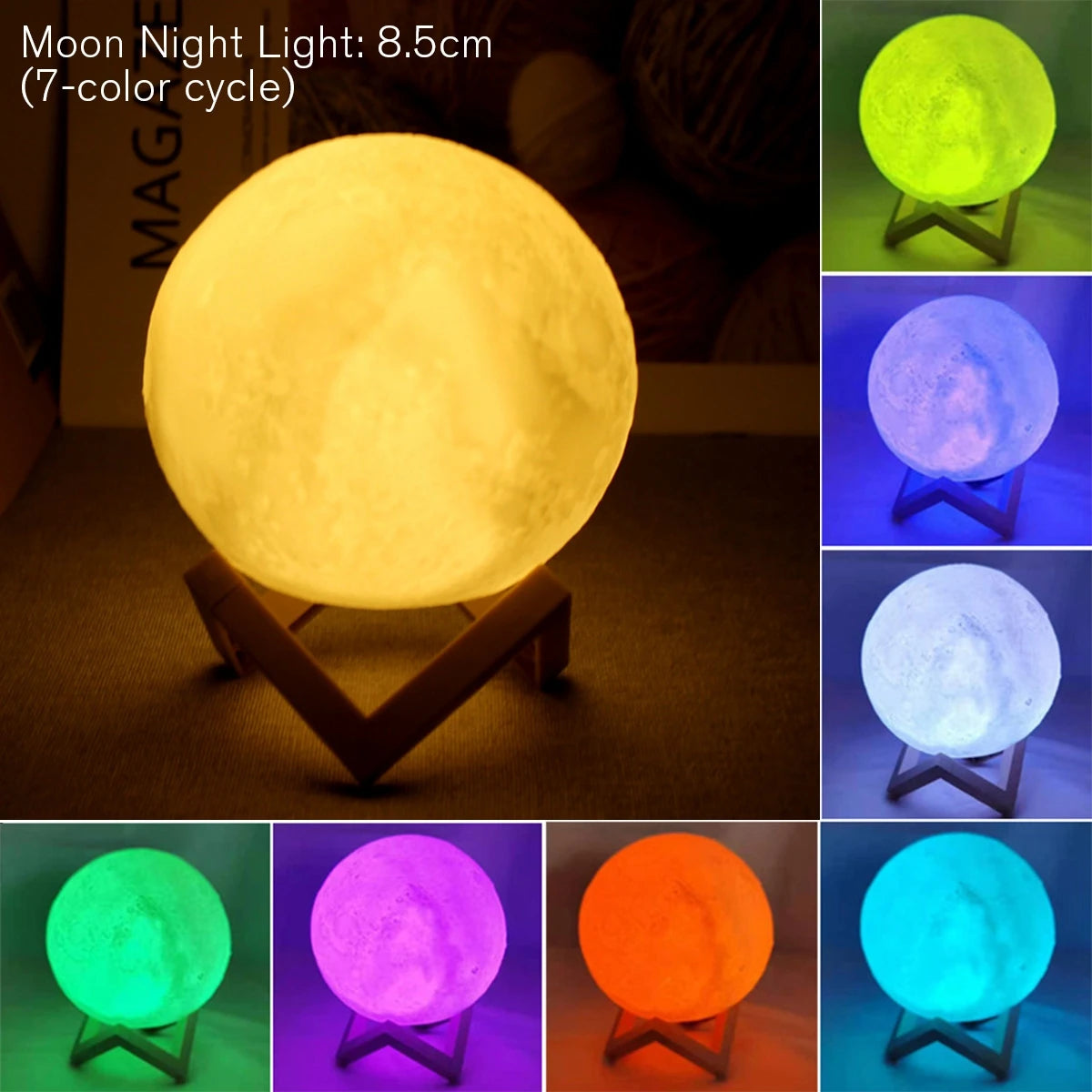 Moon Lamp LED Night Light with Wooden Stand – Battery Powered Starry Lamp for Bedroom Décor & Kids Gift
