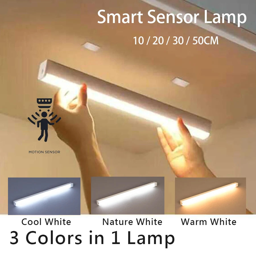 Wireless Motion Sensor LED Light Bar – USB Rechargeable Magnetic Cabinet & Night Light (10–50cm)