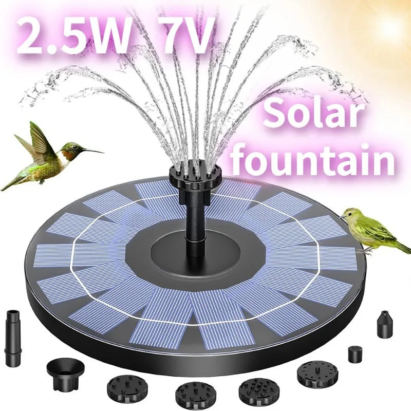 Solar Fountain Pump Kit with 6 Nozzles – 1W/1.5W/2.5W Garden Bird Bath Water Fountain
